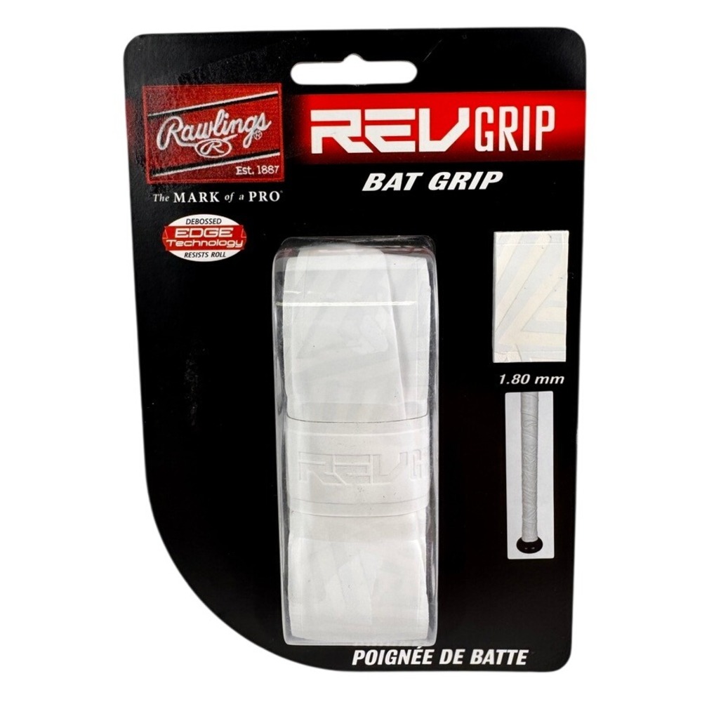 Rawlings RevGrip Bat Grip 1.80 mm White Baseball Softball Debossed Edge Tech NEW